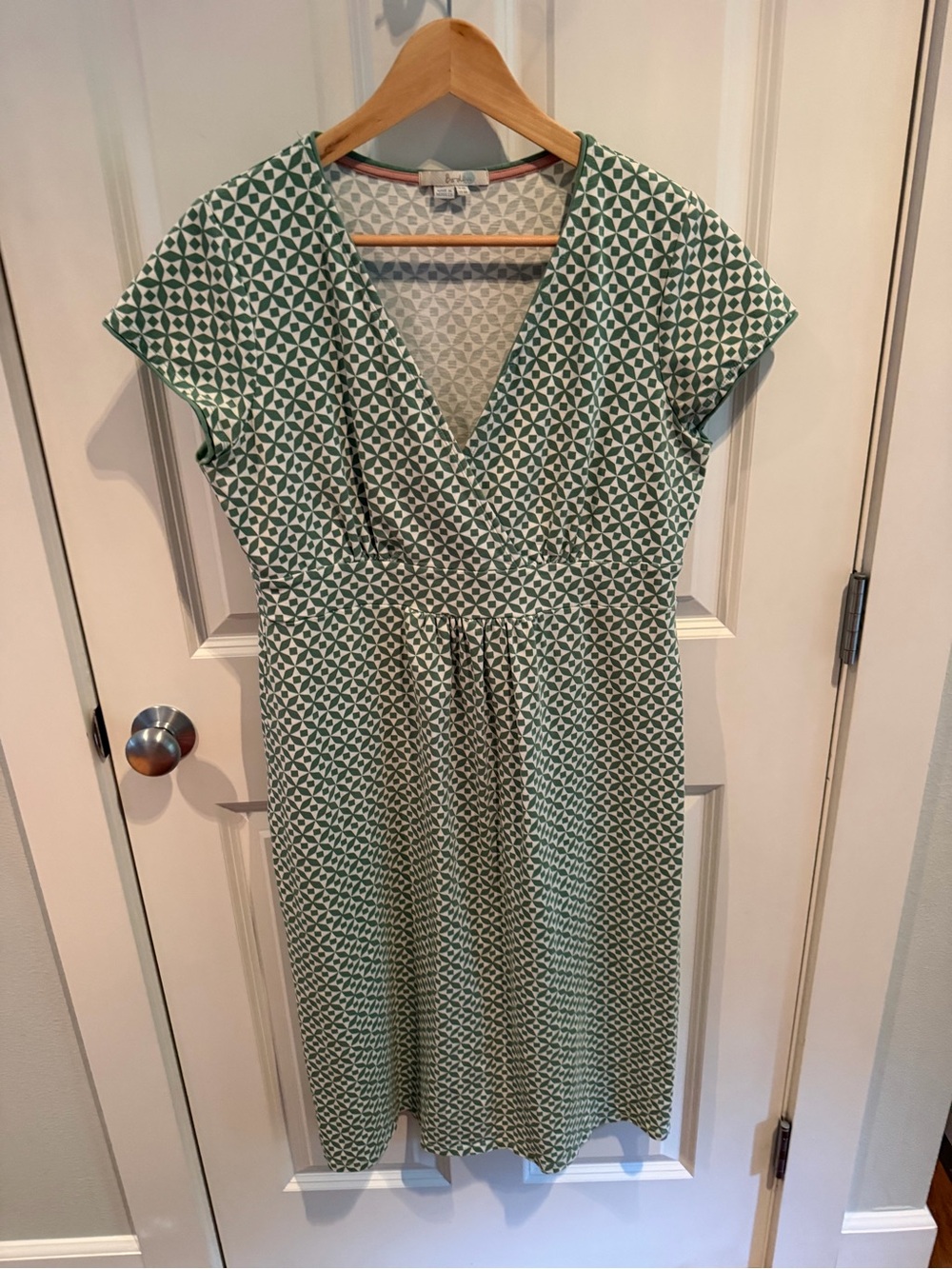 Boden Lola Jersey Green Geometric Wrap-Front Women’s Dress